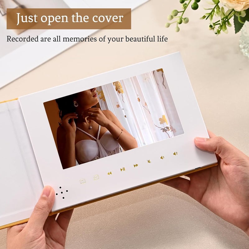 JTRF Eternal Love “Always & Forever” Wedding Video Greeting Book – Linen Hardcover with Gold Foil, 7-Inch Display, USB Upload, Gift Box for Bride, Groom & Anniversary Memories - Image 2